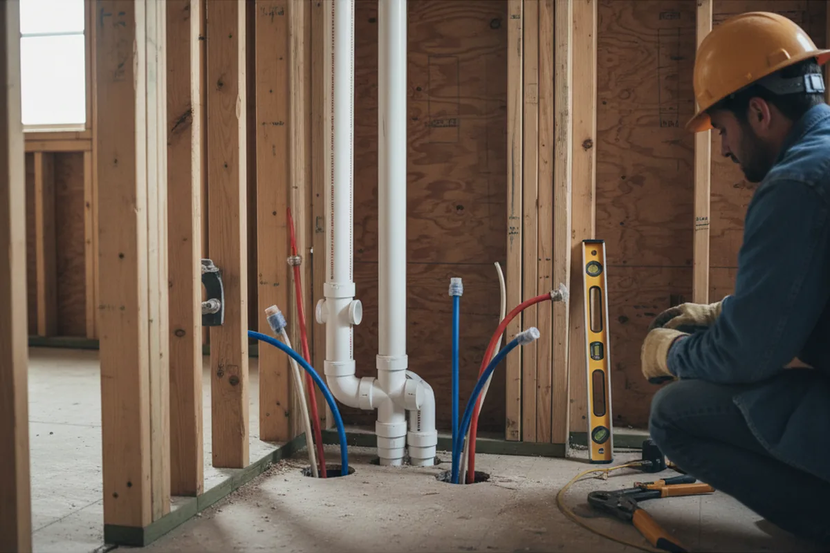 Drain and supply rough-in during Sump Pump Repair in Cherry Tree