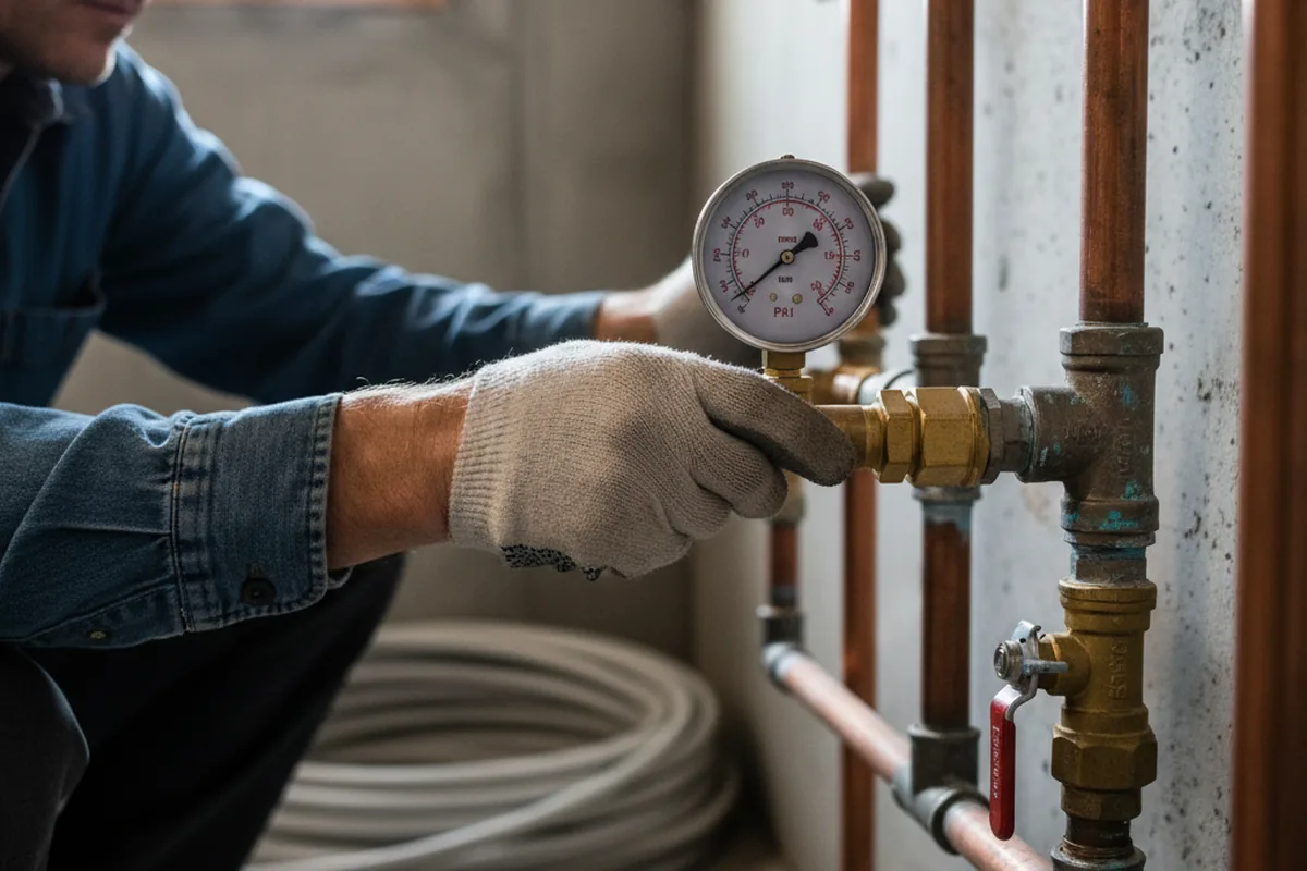 Pressure testing a repaired line during Water Line Repair in Cherry Tree